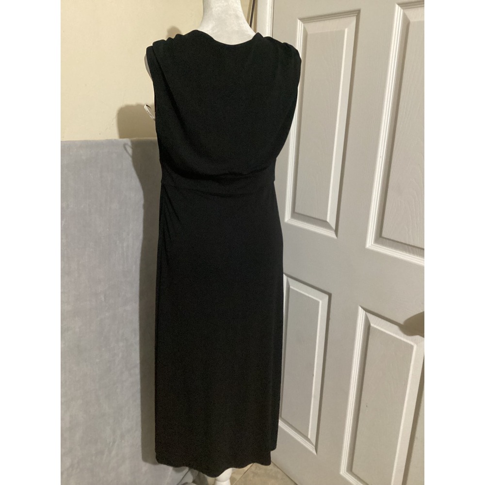 CELINE Black Sleeveless V Neck Midi Dress Size 44 Viscose Blend Elegant - Picture 4 of 7
